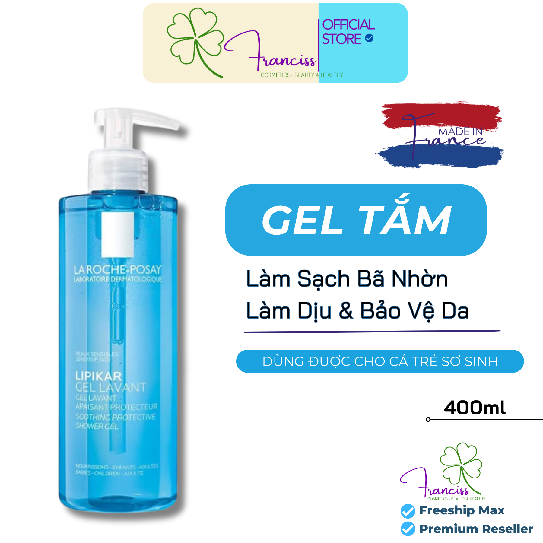 Gel Tắm Làm Sạch Bảo Vệ Cho Da Nhạy Cảm La Roche Posay Lipikar Gel Lavant 400ML