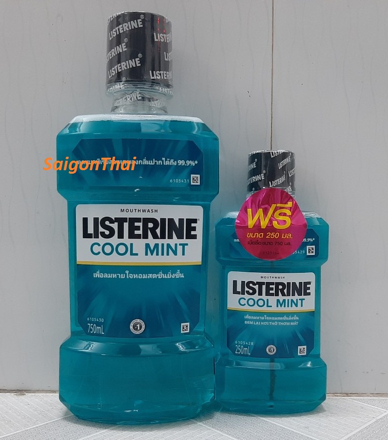 [Hcm](Sgt) Combo Nước Súc Miệng Ngăn Vi Khuẩn Listerine Hương Bạc Hà Chai 750Ml Và 250Ml