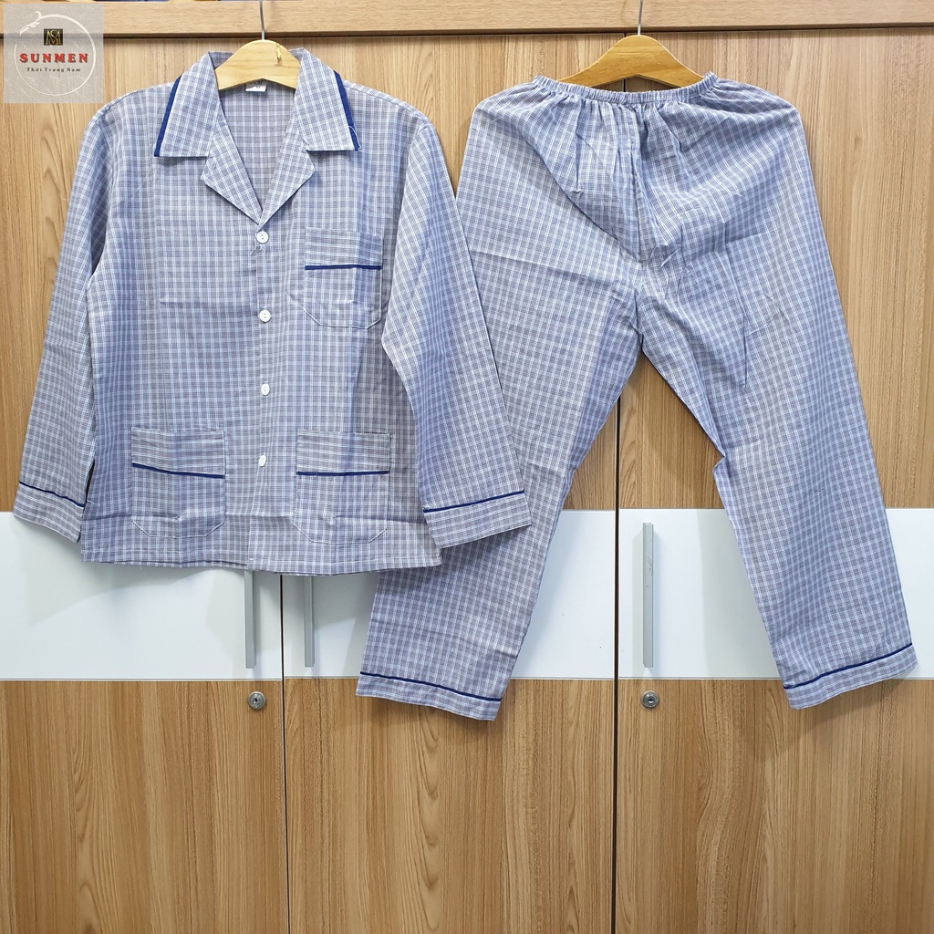 Đồ bộ pijama nam trung niên cao cấp mặc nhà chất vải kate thoáng mát ông già kẻ sọc nhiều màu