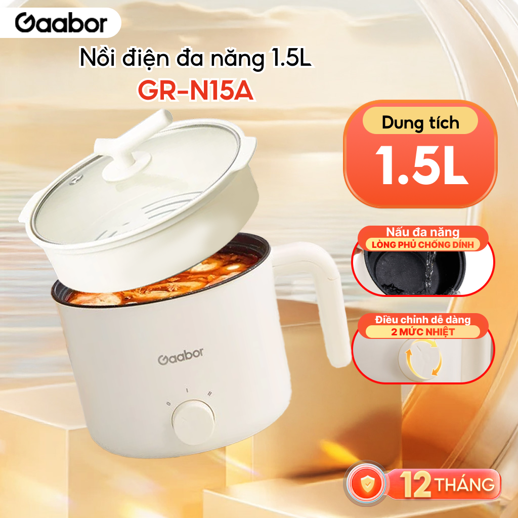FLASH SALE Nồi điện đa năng dung tích 15L Gaabor GR-N15A công suất 600W 2 mức nhiệt tặng kèm xửng hấ