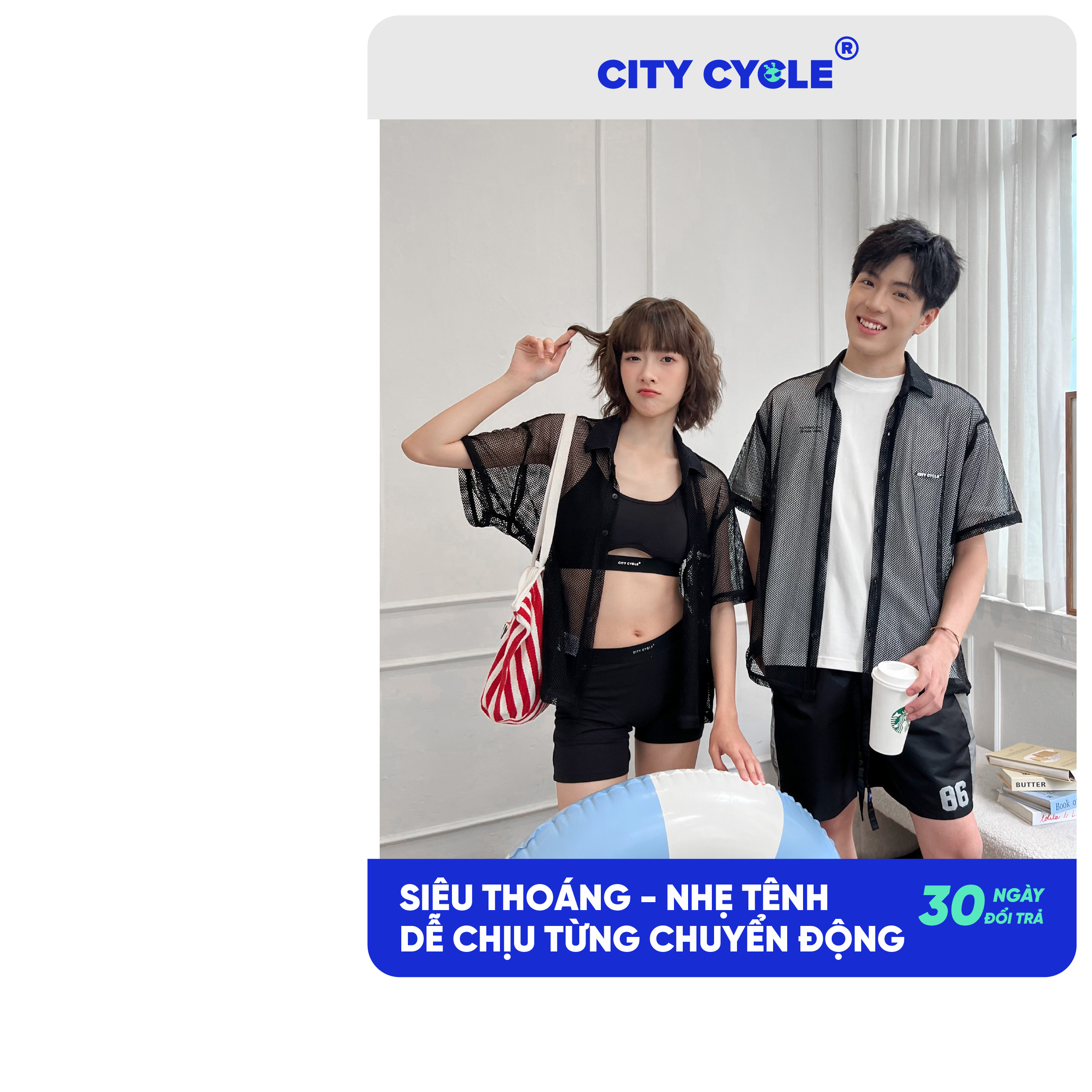 Áo sơ mi lưới ngắn tay nam nữ boxy Local Brand Chính Hãng City Cycle Áo sơ mi Reason Smile