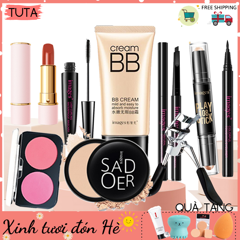 Bộ Trang Điểm Chuyên Nghiệp Tặng Set 2 Mút Trang Điểm Gồm 9 Món Images Cho Nàng Tỏa Sáng Bộ Makeup Cá Nhân Kẹp Bấm Mi Phấn Phủ Kem Bb Phấn Má Chì Kẻ Mày Bút Dạ Kẻ Mắt Bút Tạo Khối Mascara Son Lì Gm - 