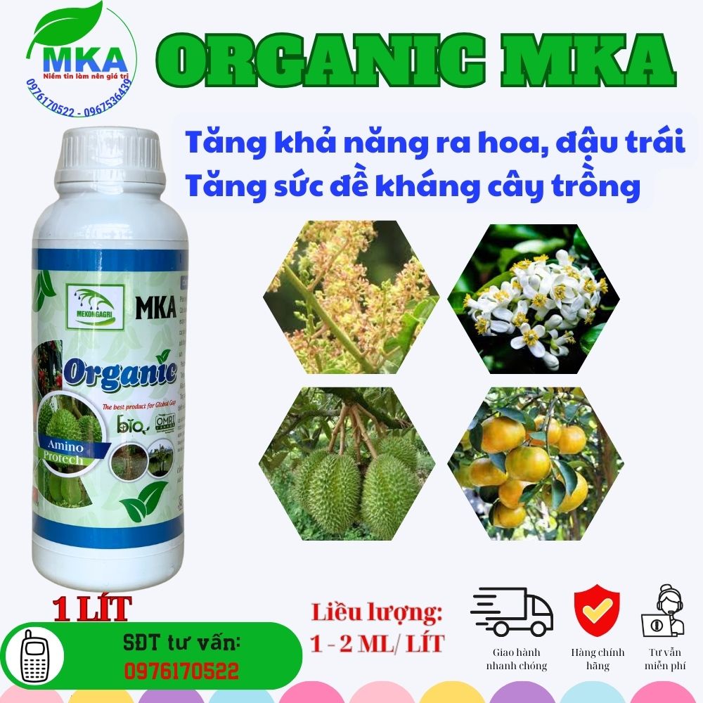 Phân Bón Organic MKA chai 1 lít | Amino acid 20% - Dưỡng Bộ Rễ Phát Triển Xanh Lá Tăng Ra Hoa Đậu Trái