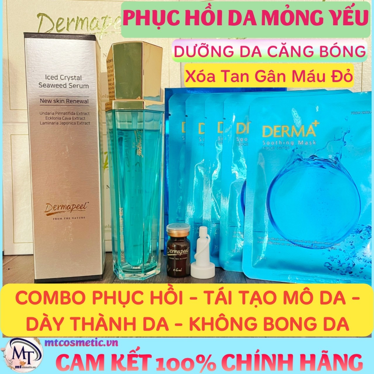 Combo Tảo Trứng Cá Tuyết - Tinh Tảo Băng - Phục Hồi Mô Da - Dày Thành Da - Xóa Tan Gân Máu Đỏ - Phục Hồi Da Mỏng Yếu Dermapeel - Kèm Video Hướng Dẫn