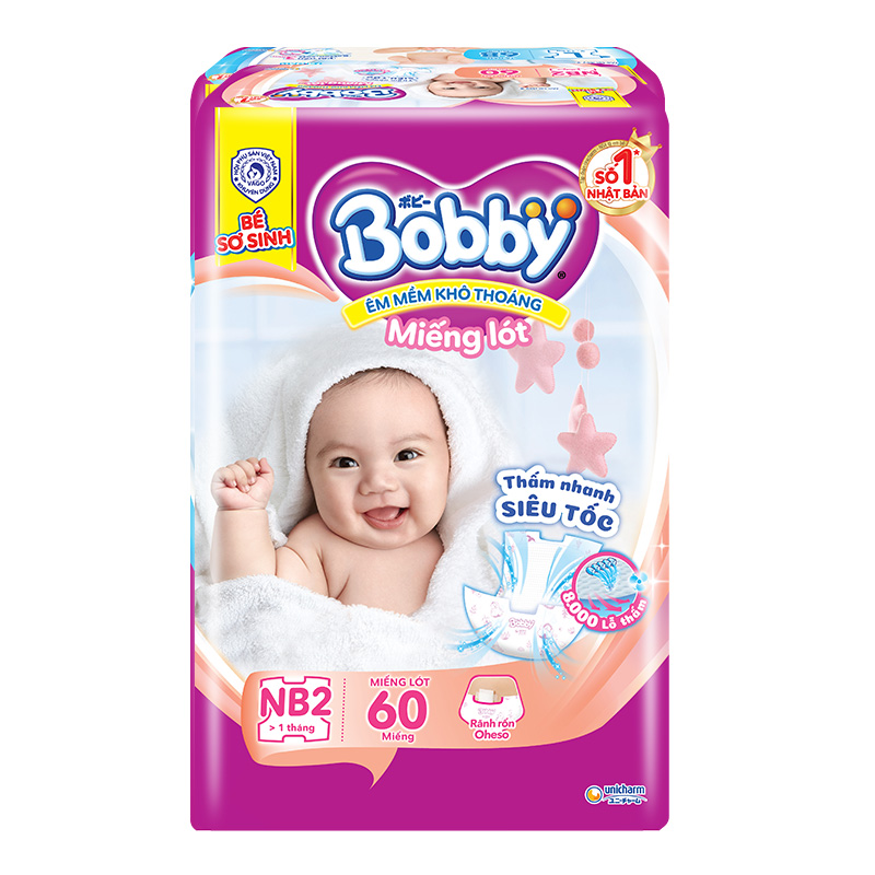 [CỘNG MIẾNG] Miếng lót sơ sinh Bobby Newborn NB1-108/NB1-64/NB2-60 - Tã Dán Sơ Sinh Bobby NB70/S80/M