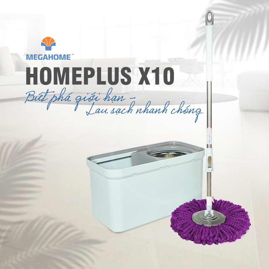 Bộ lau nhà Megahome Homeplus X10 thùng lau vuông sang trọng cây lau siêu nhẹ