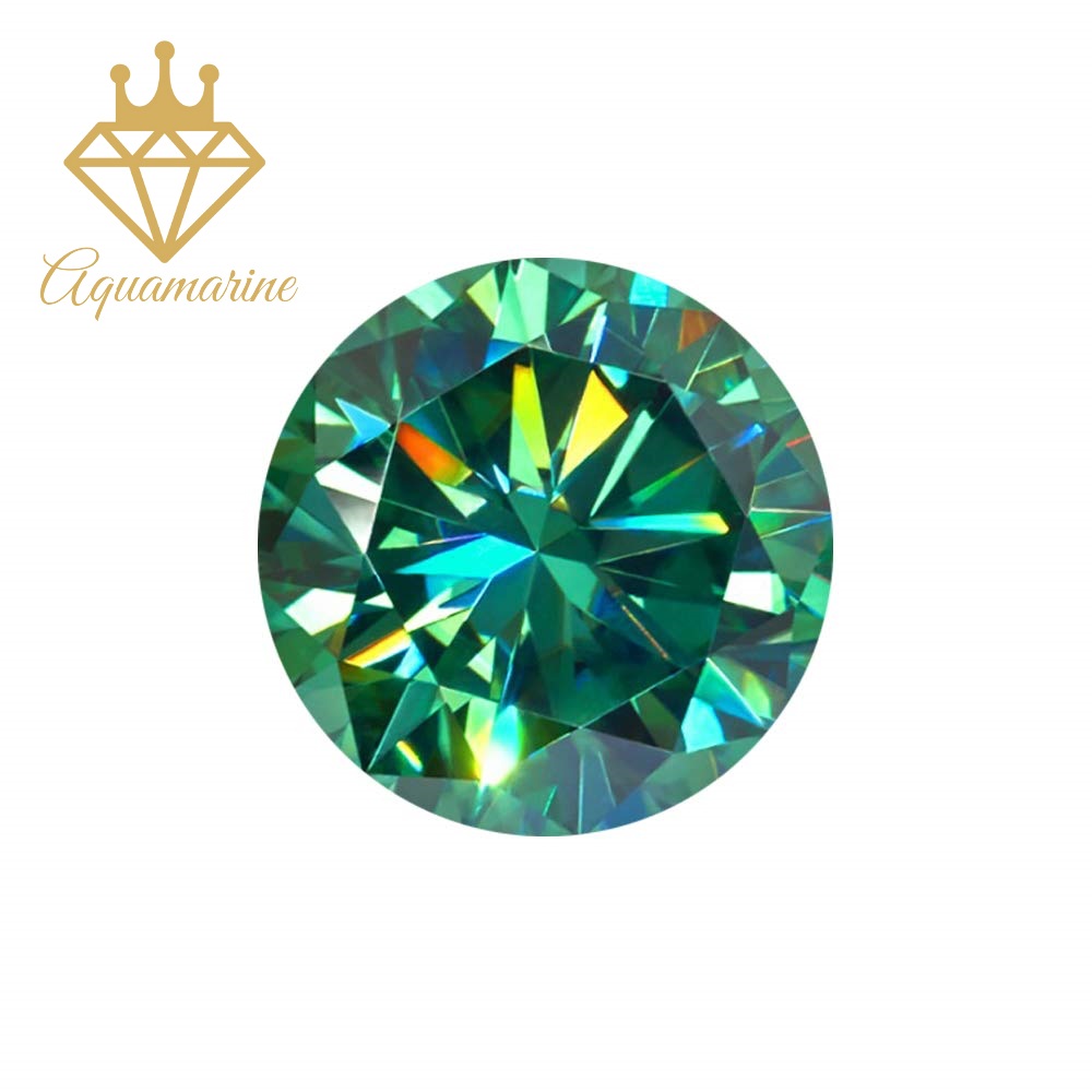 (Size 5.5 ly) Kim cương nhân tạo Moissanite giác cắt tròn màu xanh lá