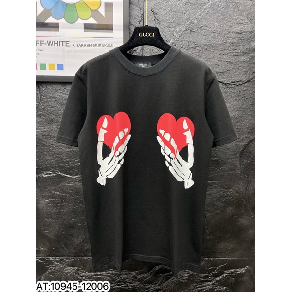 [ Deal Độc Quyền ] Áo phông nam nữ Chất Cotton Amiri in hình bộ xương thả tim đỏ hai mặt phong cách đường phố 2024 Mway MAT 043