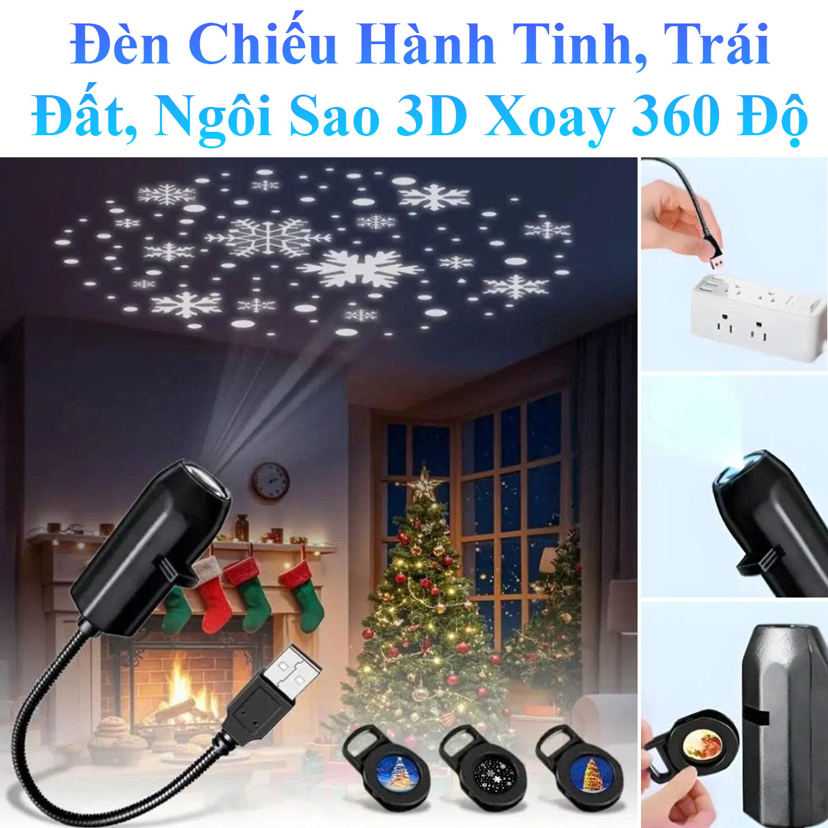 Đèn Chiếu Hành Tinh Mặt Trăng Trái Đất Mặt Trời Ngôi Sao 3D Xoay 360 Độ