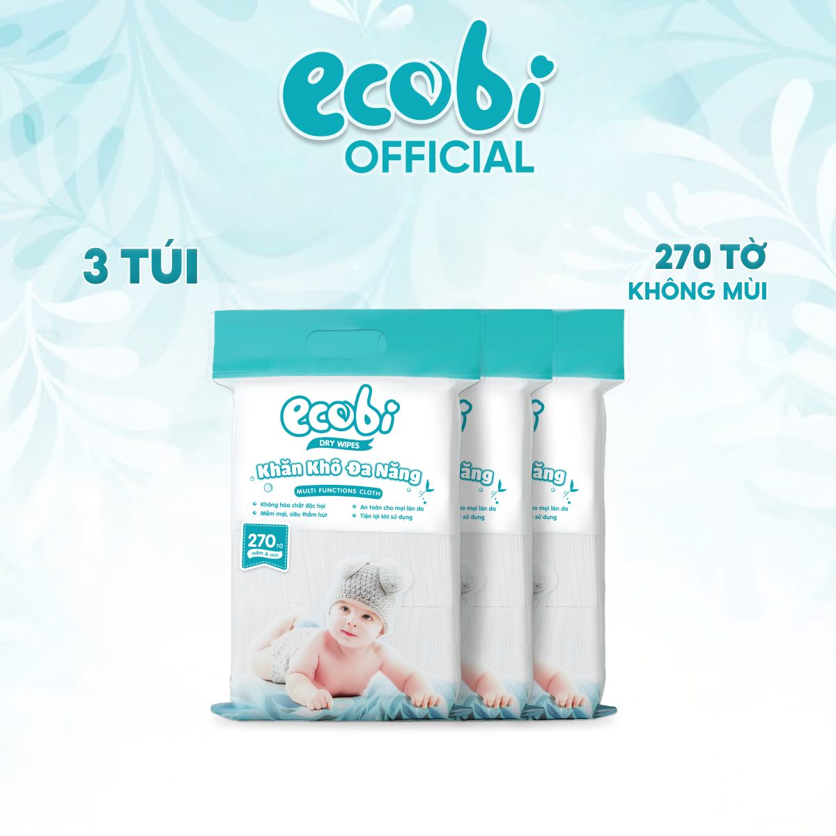 Combo 03 túi khăn vải khô đa năng cao cấp Ecobi 300/600/900G siêu tiết kiệm không mùi không parabens