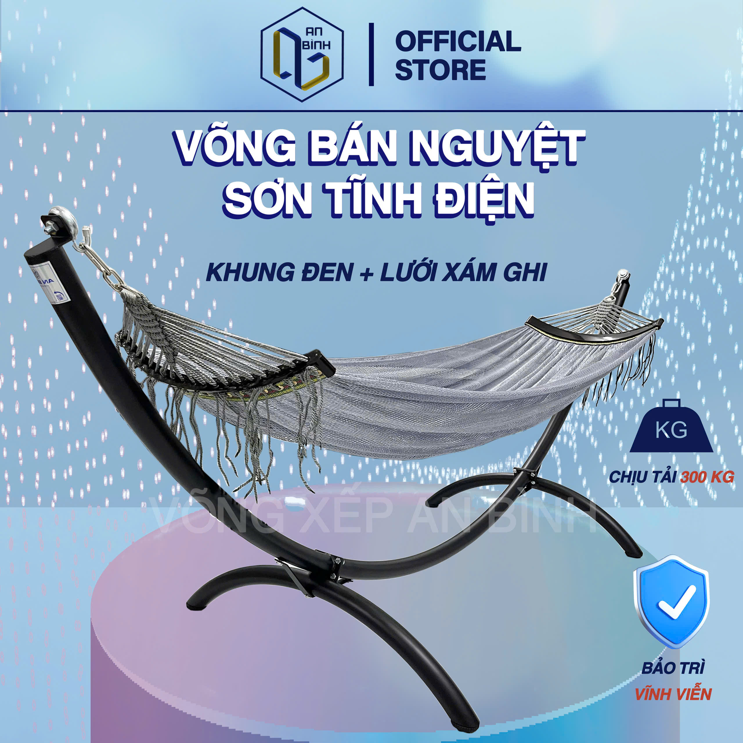 Bộ Võng Hình Bán Nguyệt An Bình Lắp Ráp Hàng Chính Hãng Khung Thép Mạ Kẽm Sơn Tĩnh Điện Chịu Lực 250