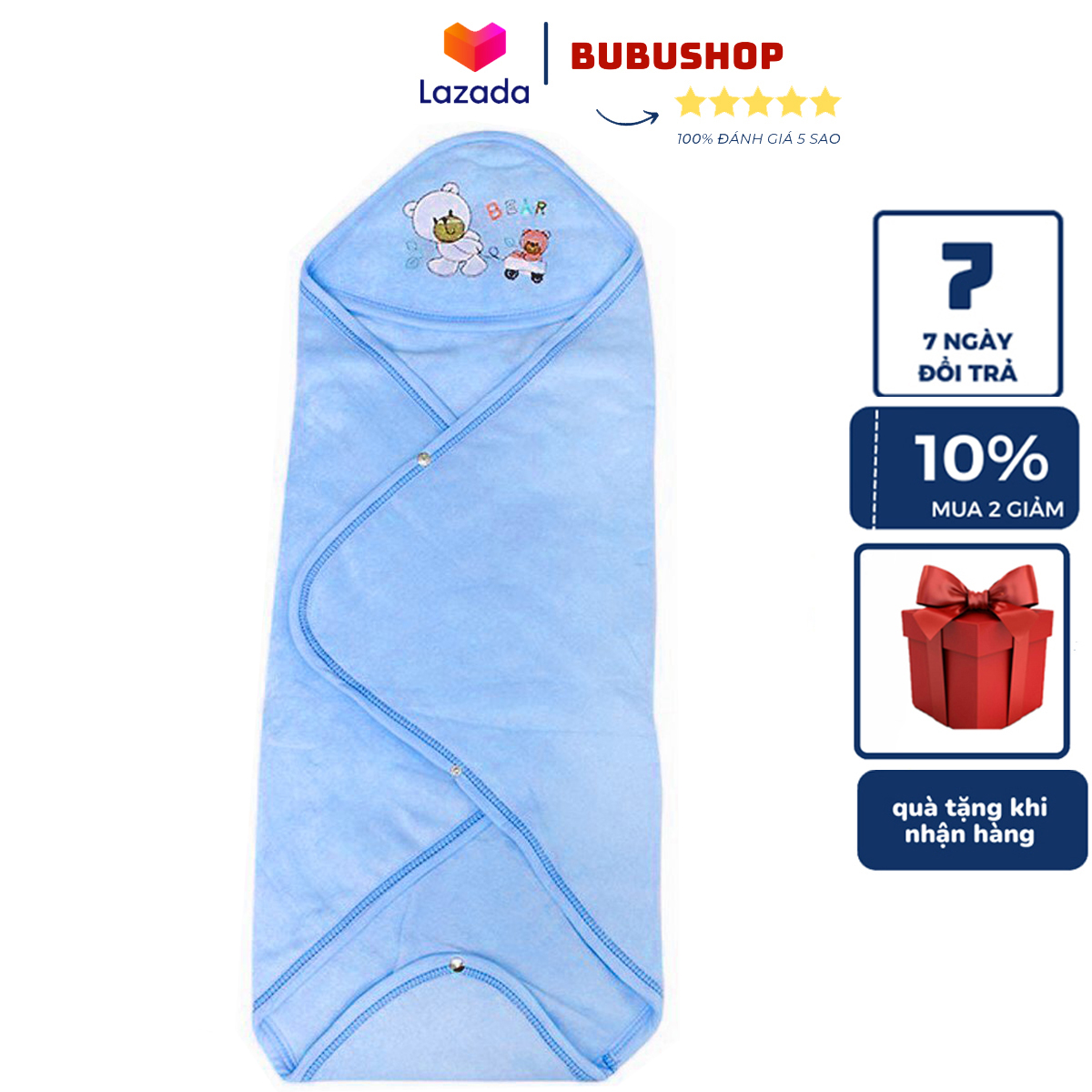 Khăn choàng ủ ấm dành cho bé sơ sinh size to có nút bấm tiện lợi Khăn choàng có nón trùm đầu dành cho bé đi xe có nhiều màu cho bé trai bé gái Bubushop