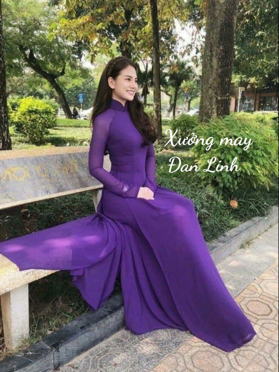 Áo dài màu tím huế 4 tà đẹp mộng mơ - Xưởng may áo dài Đan Linh