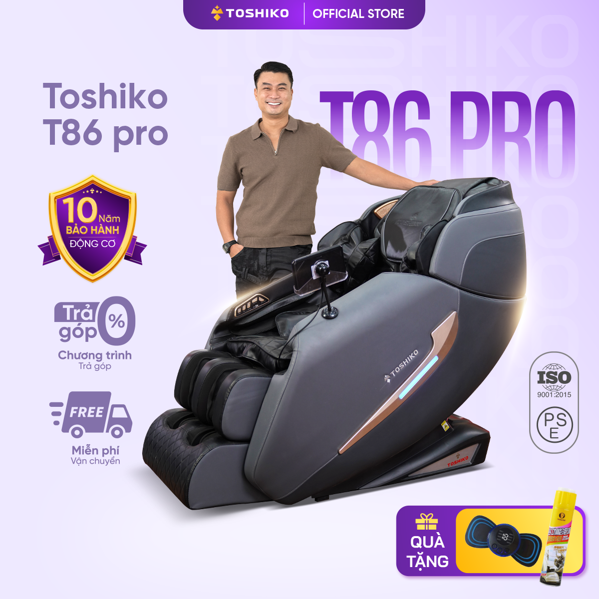 Ghế massage toàn thân Toshiko T86 pro Con lăn 4D massage di chuyển dọc cơ thể tổ hợp 25 bài massage