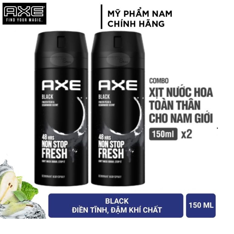 Combo 2 Xịt khử mùi toàn thân nam AXE Black 150ml hương nước hoa