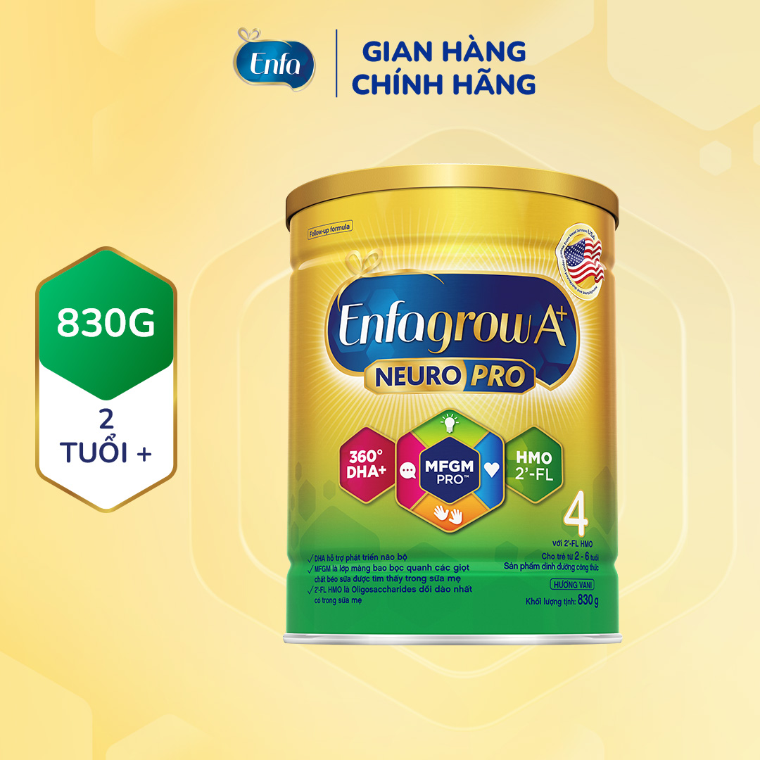 [Quà tặng không bán] Sữa Bột Enfagrow A+ Neuropro 4 830g với DHA giúp phát triển não bộ cho Trẻ Từ 2 – 6 Tuổi -1