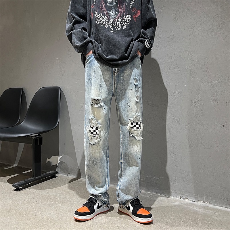 [KUBOY] Quần jean rách gối nam đồ đôi Quần jean ôm thời trang quần bò rách gối hiphop retro quần jean nam cao cấp