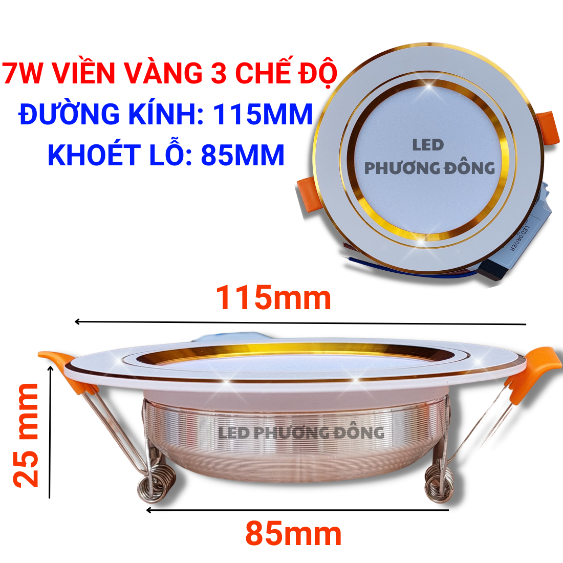 [ BẢO HÀNH 12 THÁNG ] Đèn LED Âm Trần 3 Màu Viền Vàng Viền Bạc 7w 9w