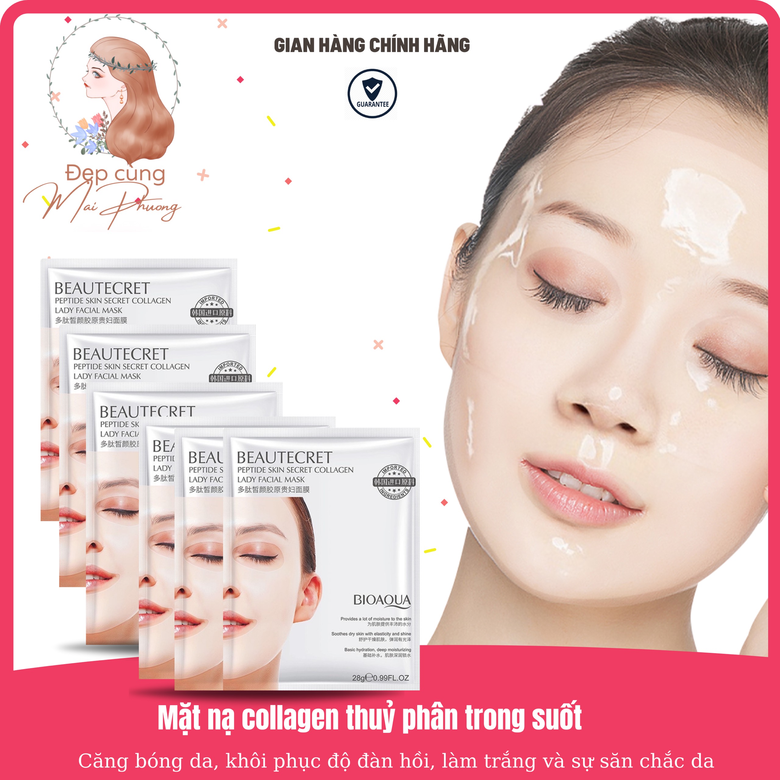 Combo 10 mặt nạ dưỡng da collagen trong suốt  tinh chất tế bào gốc căng bóng đều màu da cao cấp