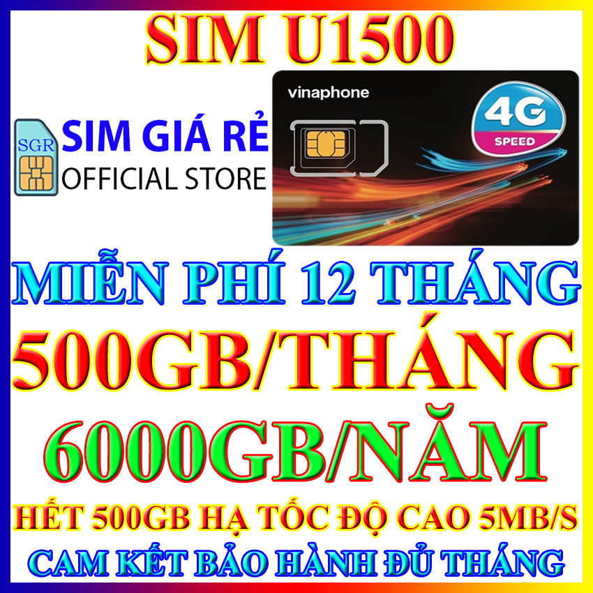FREESHIP - CHƯA KÍCH HOẠT. Sim 4G Vinaphone trọn gói 1 năm U1500 500Gb/tháng - 6000Gb/năm - Shop Sim giá rẻ