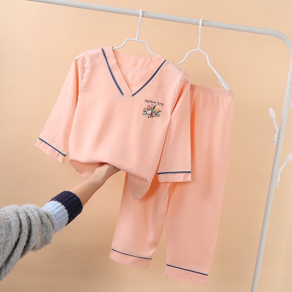 Bộ Pijama Cổ V Cho Bé Gái Chất Lụa Satin Cao Cấp Đồ Ngủ Bé Gái Từ 7-28kg - SUMO KIDS