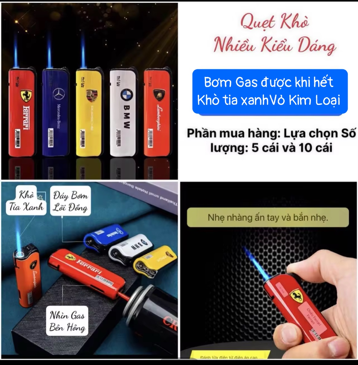 Combo 5cái Bật lửa Hột quẹt khò thân kim loại in Hình Đẹp các hãng Xe 605 nhiều kiểu dán đẹp Giao Ng