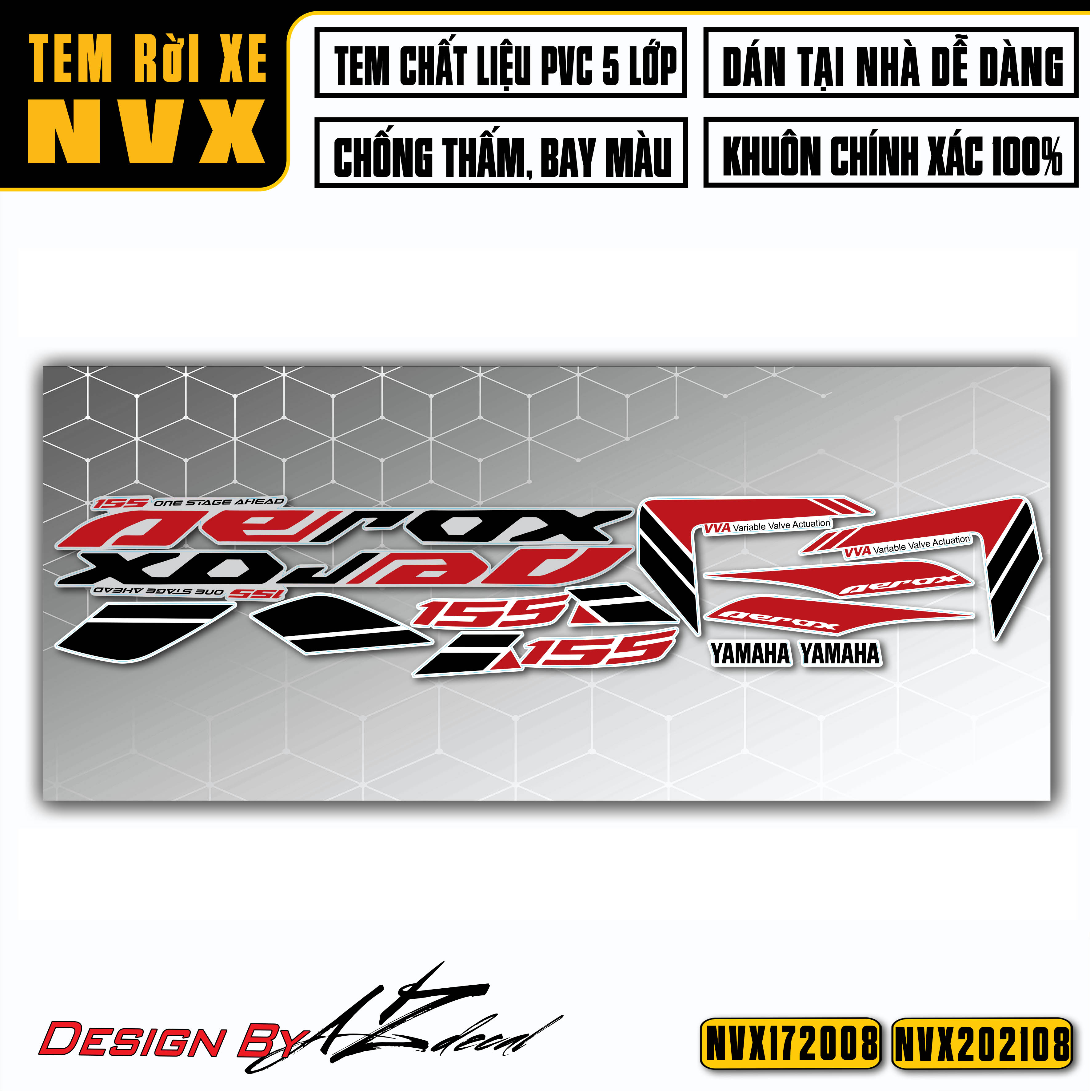Tem Chế Mẫu Aerox Dán Xe NVX 125-155 | NVX08 | Đa Dạng Mẫu Cho Xe Màu Đỏ Đen Trắng Xanh | Tem Rời Ch