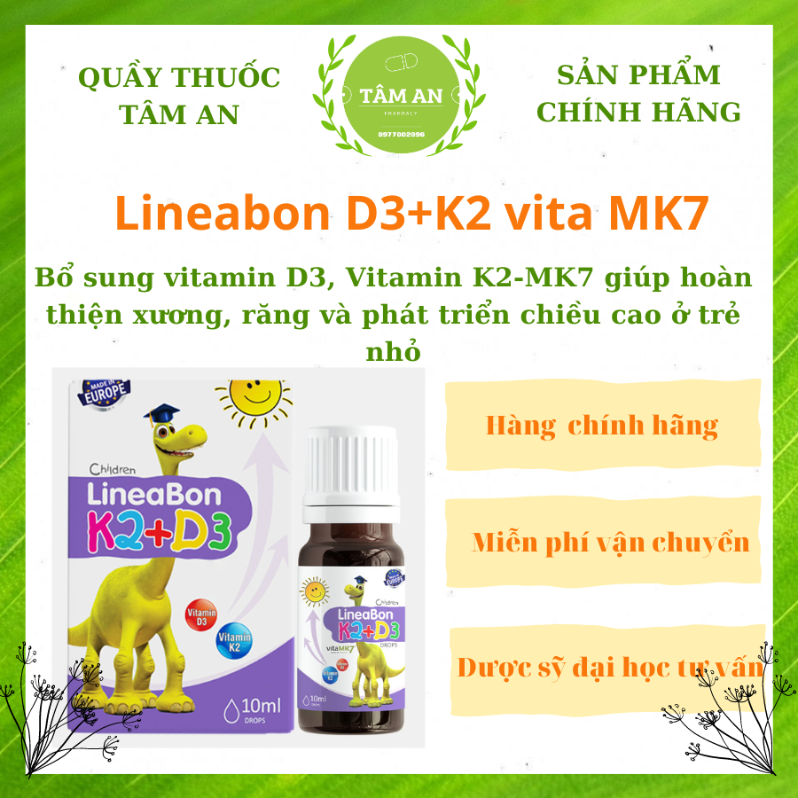 Lineabon D3-K2 Vita MK7- Bổ sung vitamin D3 K2-Mk7  cho trẻ sơ sinh Lọ 10ml