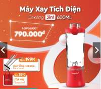 Máy xay sinh tố cầm tay đa năng 3in1 Lazychef 600ml LC - 02ST pin sử dụng 3-4 tuần xay đá xay khô hoa quả