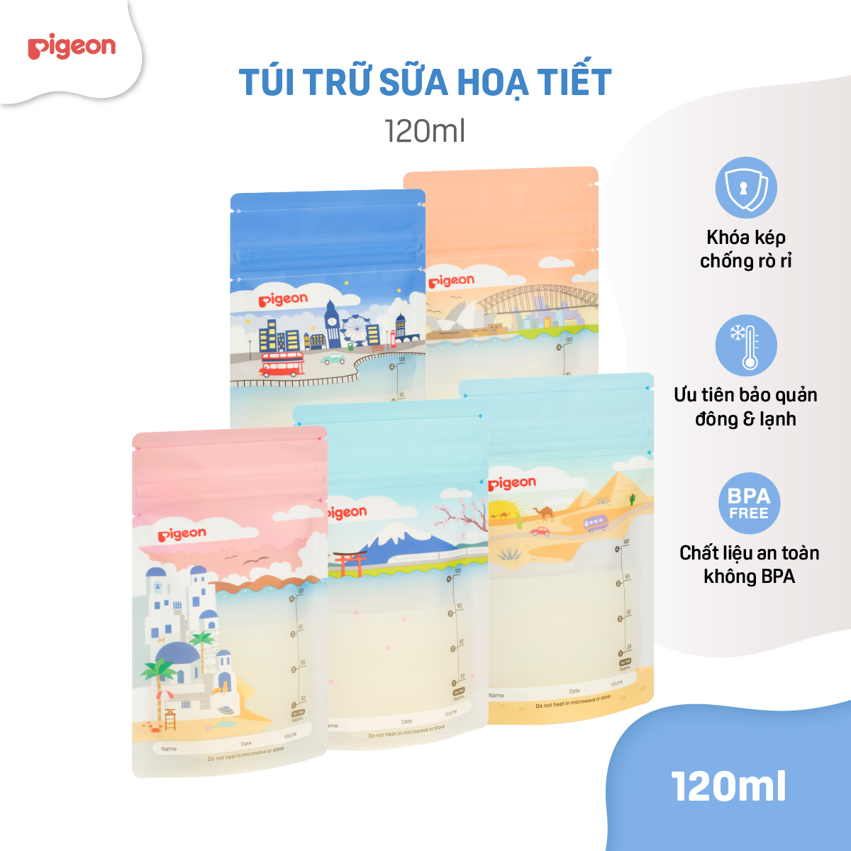 Túi Trữ Sữa Họa Tiết Phong Cảnh Pigeon 120ml