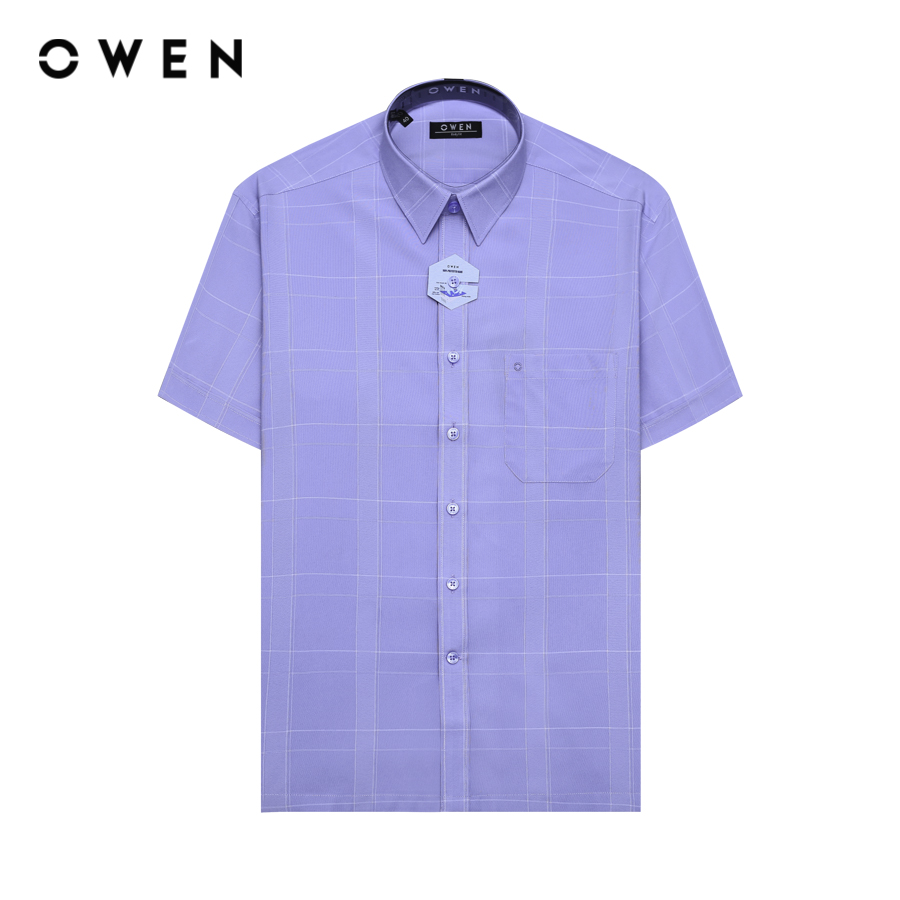 OWEN - Áo sơ mi ngắn tay Body Fit AB240628NT màu Xanh chất liệu Nano