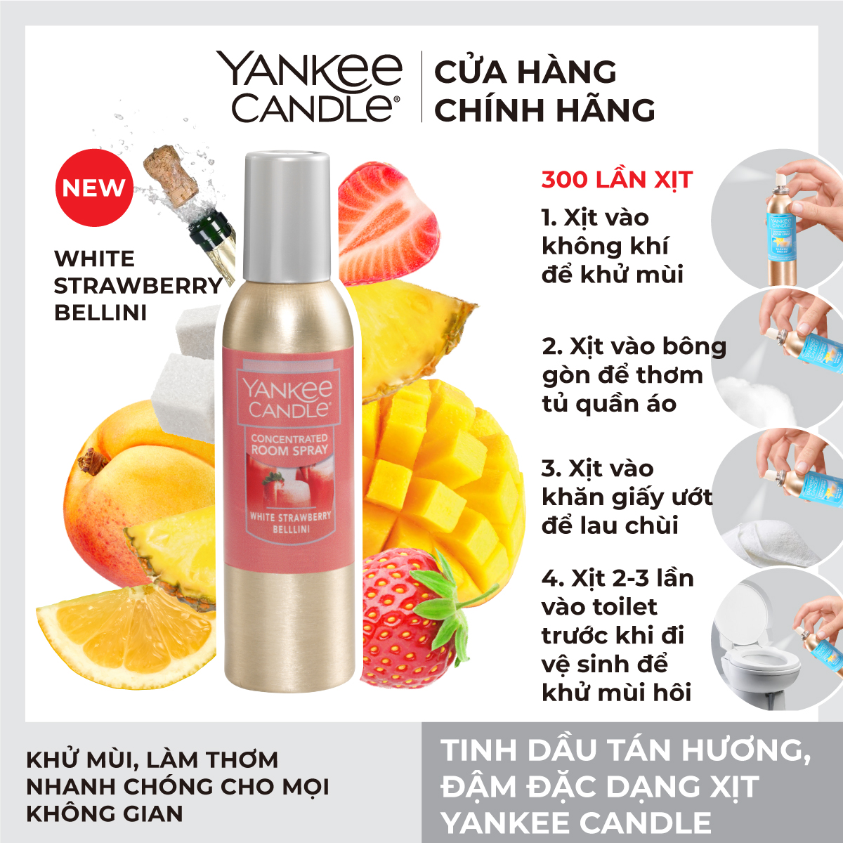 Tinh dầu tán hương đậm đặc dạng xịt Yankee Candle - White Strawberry Bellini