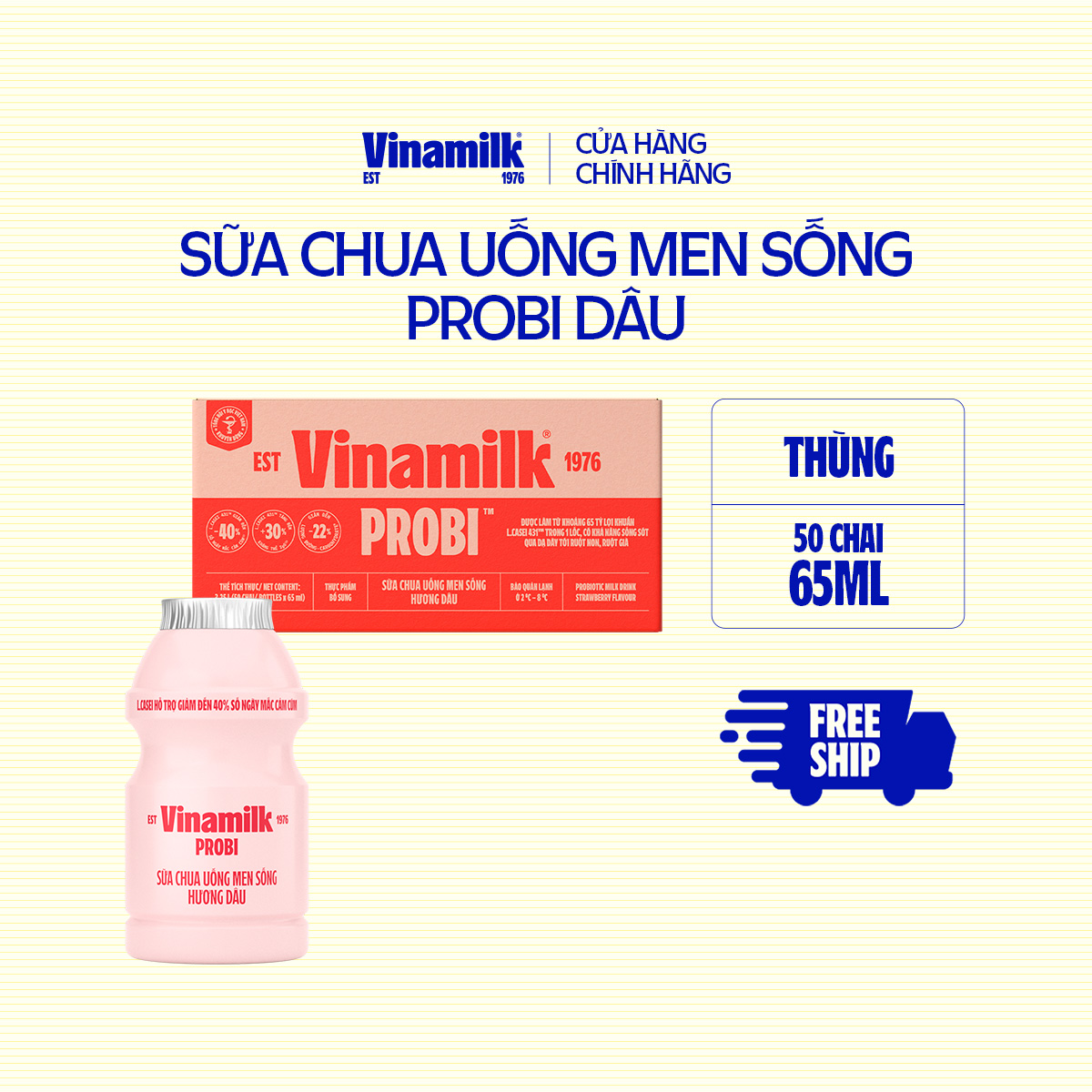 [CHỈ GIAO TRONG BÁN KÍNH 15KM] Thùng Sữa chua uống Probi Hương Dâu chai 65ml - 50 chai/Thùng Yogurt