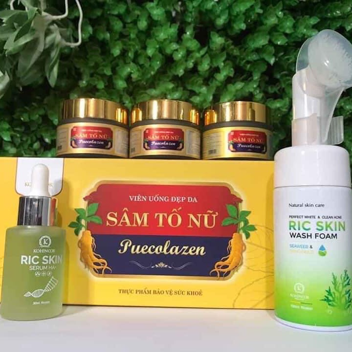 [Hcm]Combo Sâm Tô Nư + Srum + Sưa Rửa Măt Ric Skin + Son Dưỡng Môi