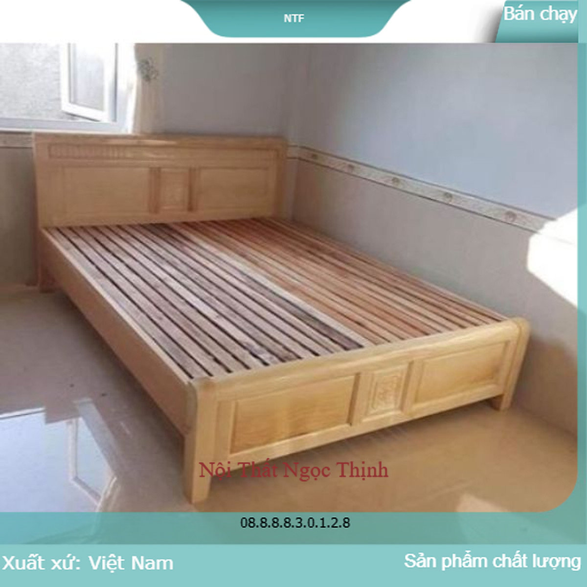 Giường Ngủ Gỗ Sồi Nga 1m2x2m Màu Tự Nhiên Nội Thất Ngọc Thịnh