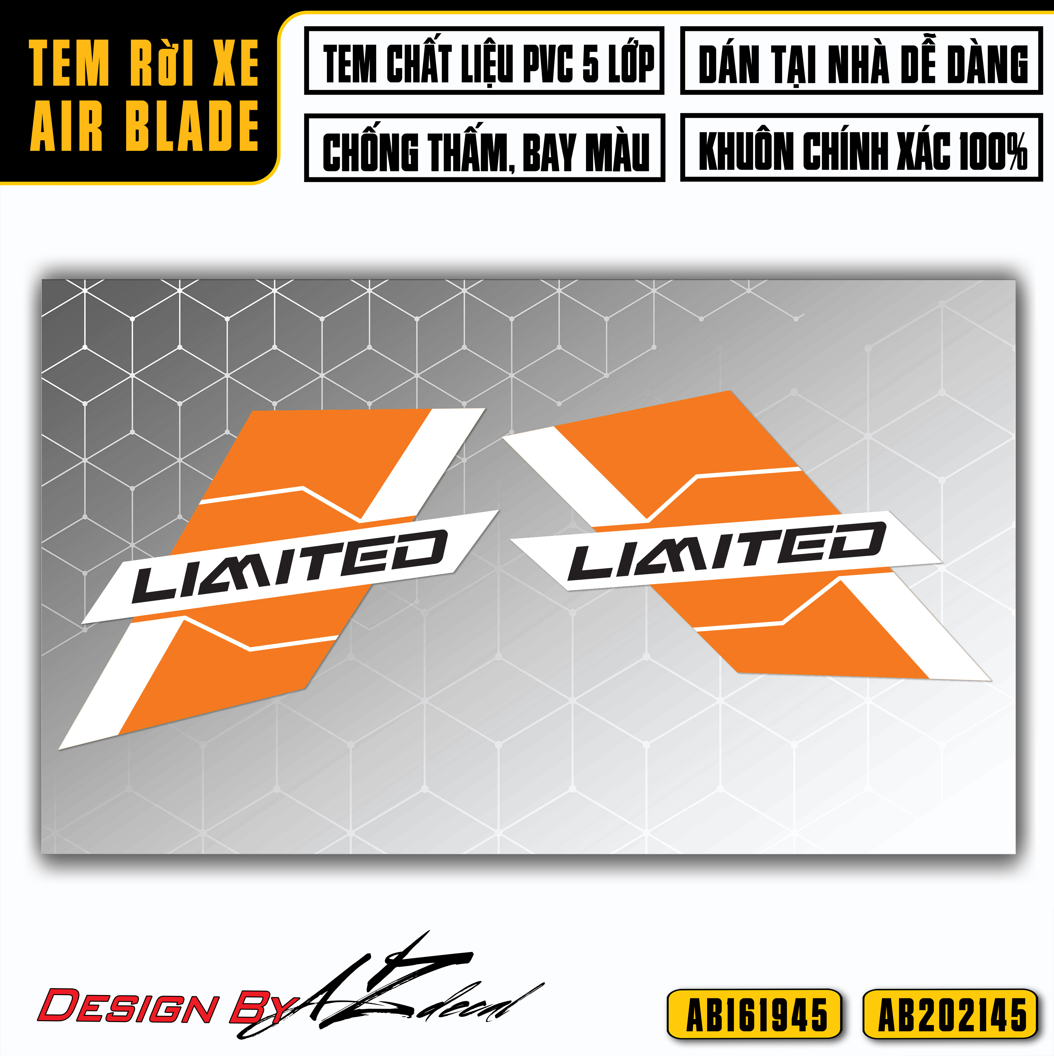 Tem AirBlade AB Thiết Kế Limited | AB45 | Decal Dán Xe Máy Air Blade 2016 2019 2020 2021 2022 Đỏ Đen