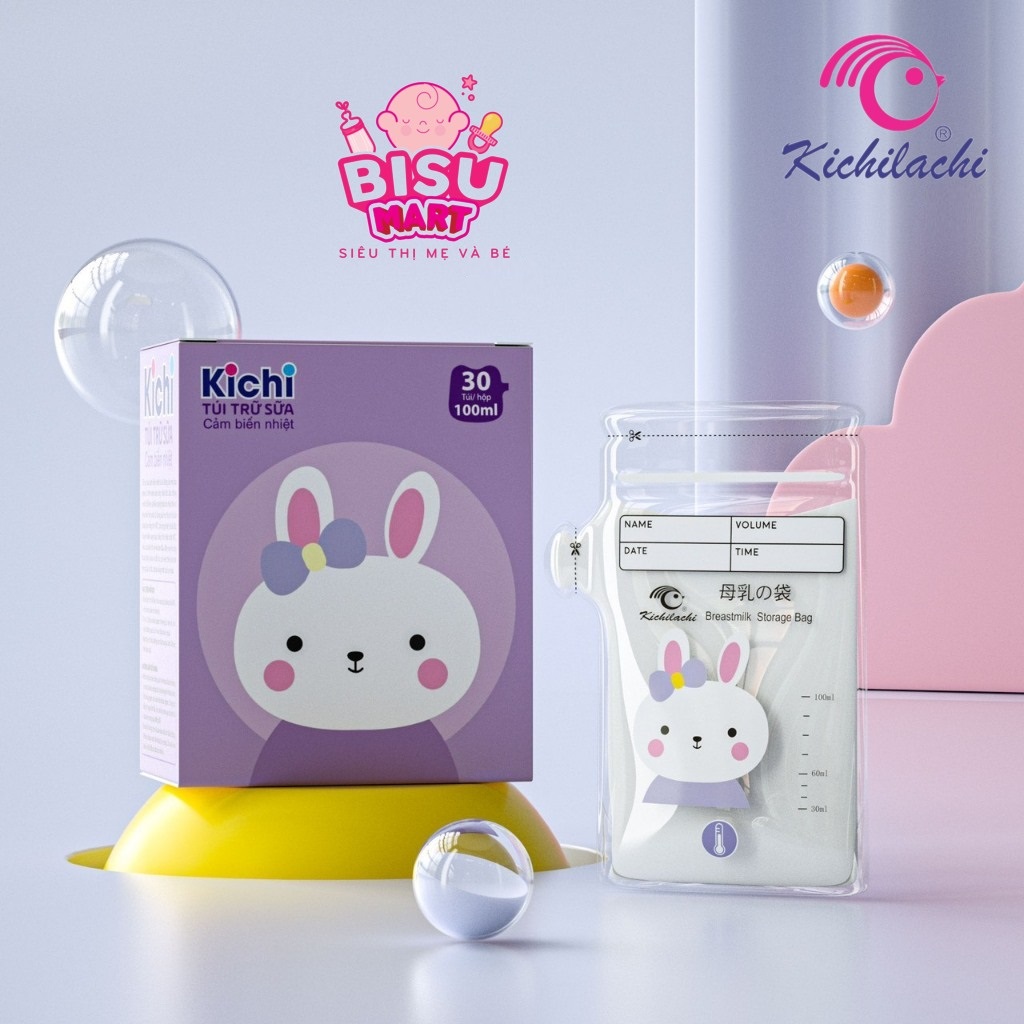 Hộp 50 túi trữ sữa Kichilachi 250ml siêu xinh khóa zip vòi đỗ sữa tiện lợi
