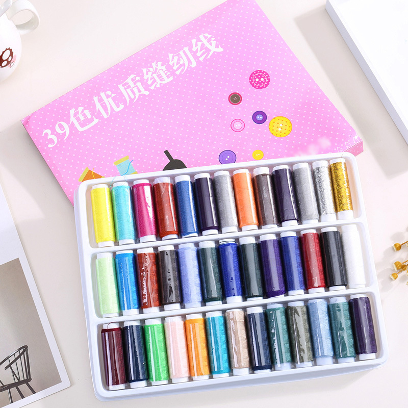 Hộp chỉ nhiều màu 39 chiếc sợi chỉ may bằng cotton Polyester vật liệu may phụ kiện bộ chỉ may-NIEVE