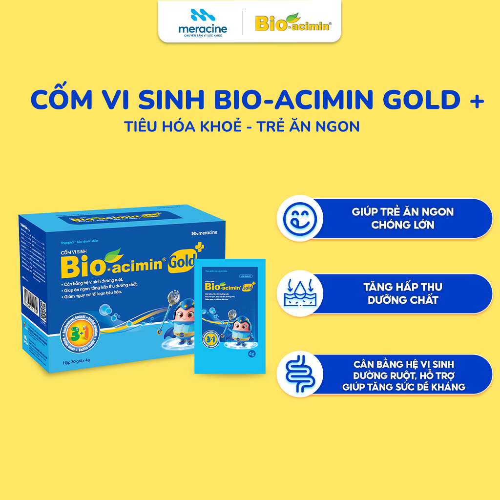 Cốm Vi Sinh Bio acimin Gold Hỗ Trợ Tiêu Hóa Kích Thích Ăn Ngon Cho Trẻ Em Người Lớn Hộp 30 Gói Giúp 