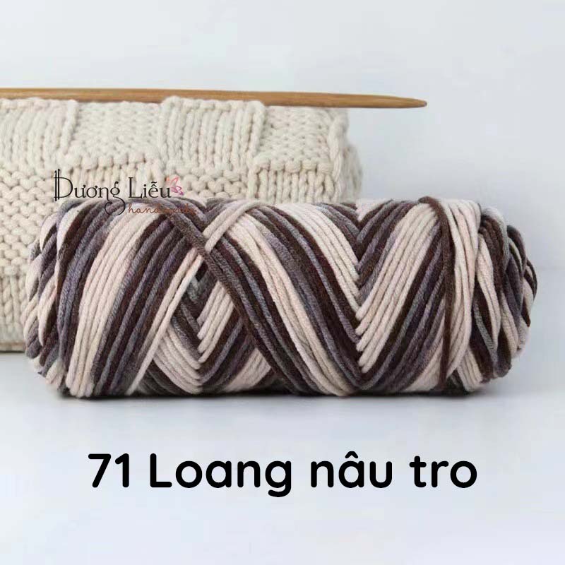 Len ống Cotton Love 100g màu loang dùng đan móc khăn áo mũ