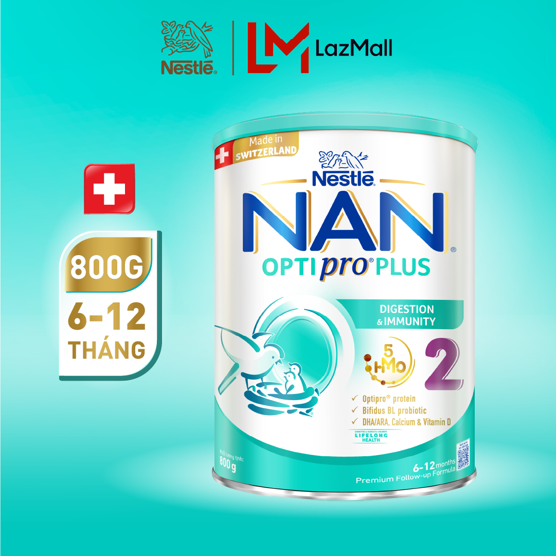 Sữa bột Nestle NAN OPTIPRO PLUS 2 800g với 5HMO Sữa Mát với đạm Optipro 5HMO Hỗ Trợ Tiêu Hóa Đề Kháng Trí Não & Phát Triển Toàn Diện Nhập Khẩu Thụy Sĩ