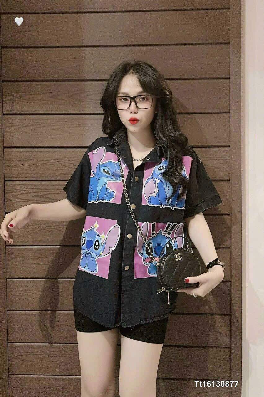 Set thời trang hottrend áo sơ mi chất jean họa tiết ngắn tay mix quần đùi xinh xắn Set bộ siêu HOT q