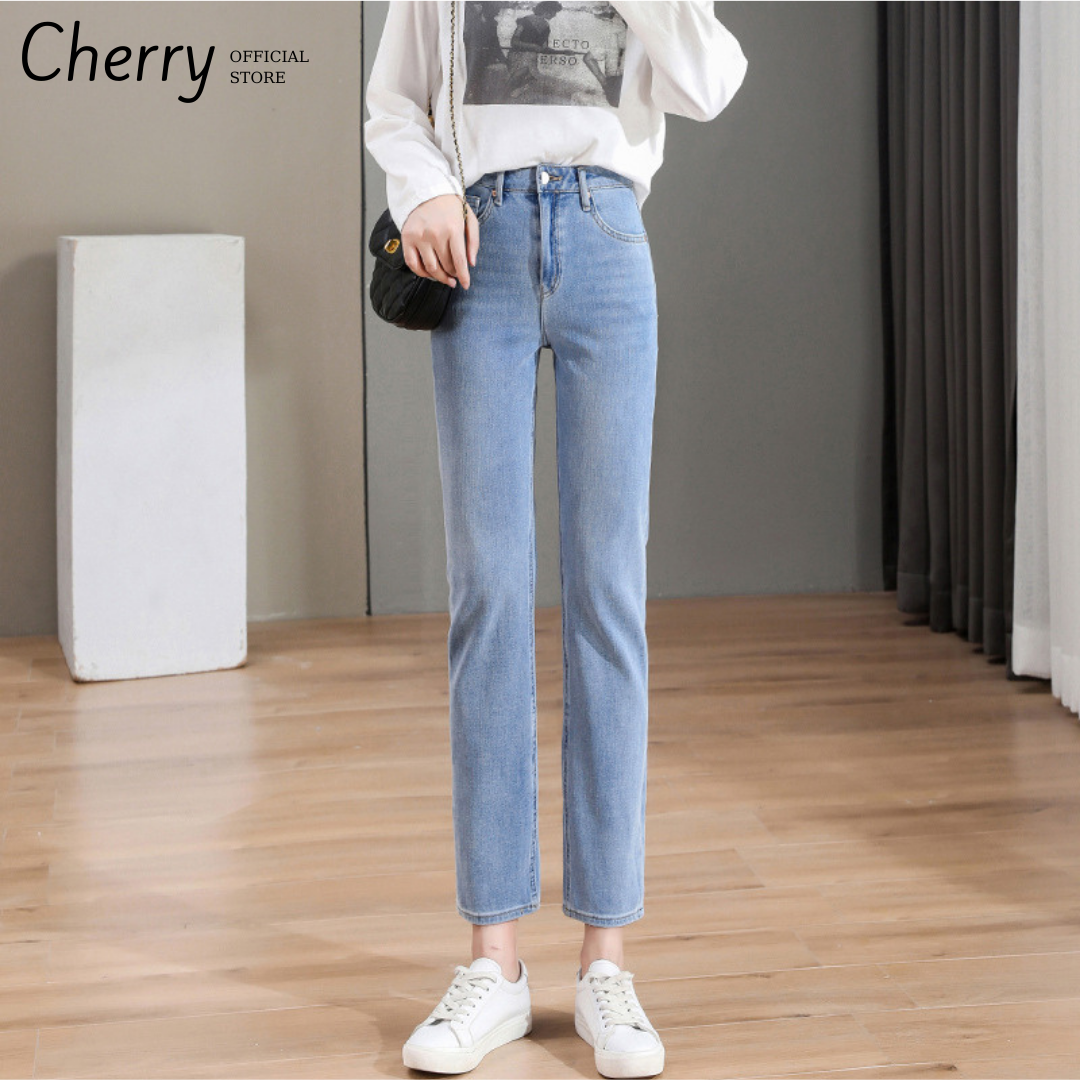 Quần jean skinny nữ ống đứng dáng lửng co giãn cao cấp Hàn Quốc quần bò nữ ống ngắn suông có co giãn