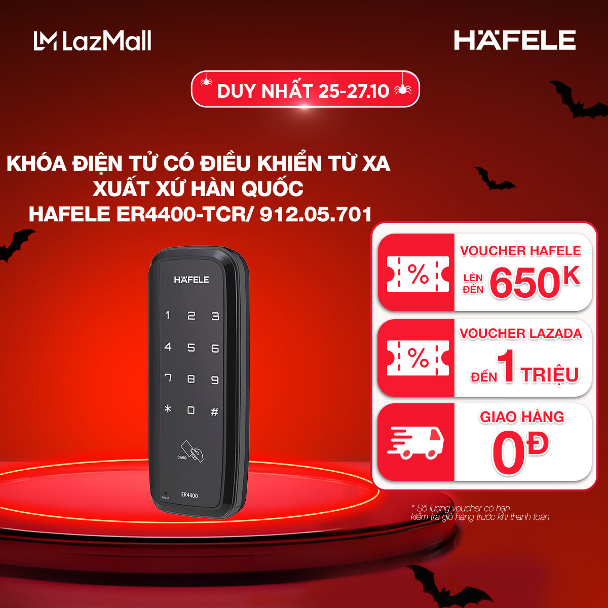[MIỄN PHÍ LẮP ĐẶT] Khóa điện tử HAFELE có điều khiển từ xa ER4400-TCR/ 912.05.701 - 912.05.701 Xuất 