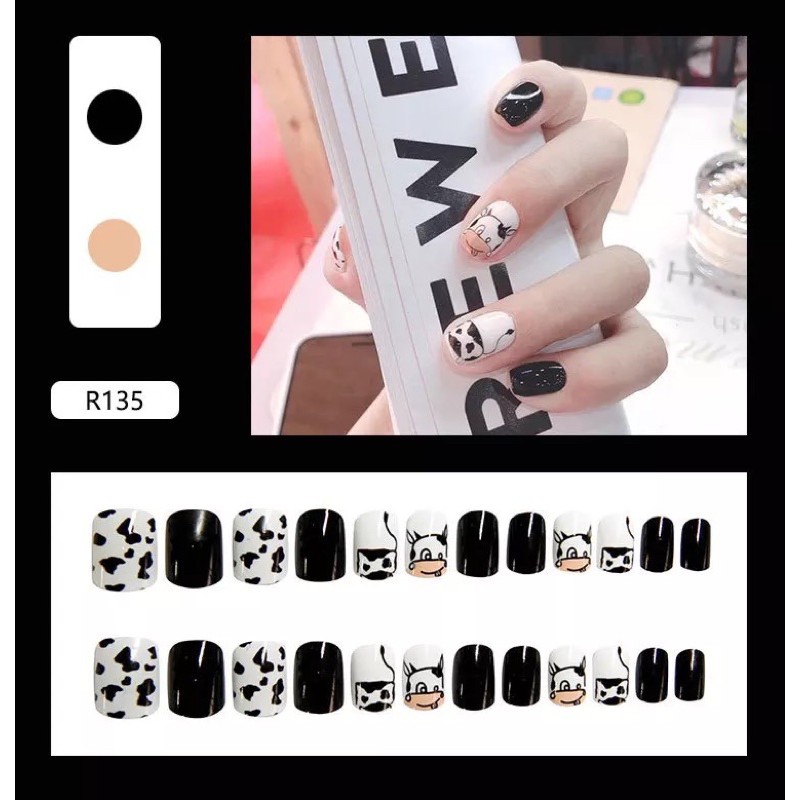 Móng Tay Bò Sữa Lcr135 - Móng Vuông Nails 24 Móng Tay Giả Kèm Keo Tự Dán Móng Tại Nhà Trong 5 Phút - Linh Cute Shop