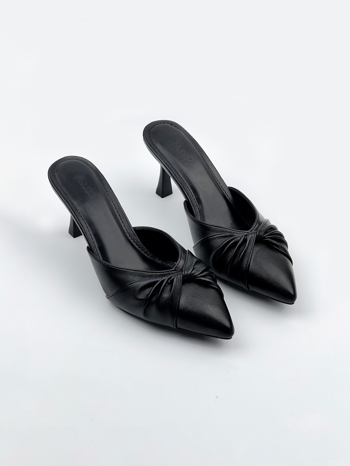 Dép Guốc Nữ Cao Gót Mũi Nhọn Phối Nơ 7cm Giày Sục Nữ 7 Phân Gót Nhọn Thời Trang NUDDO_ NS12