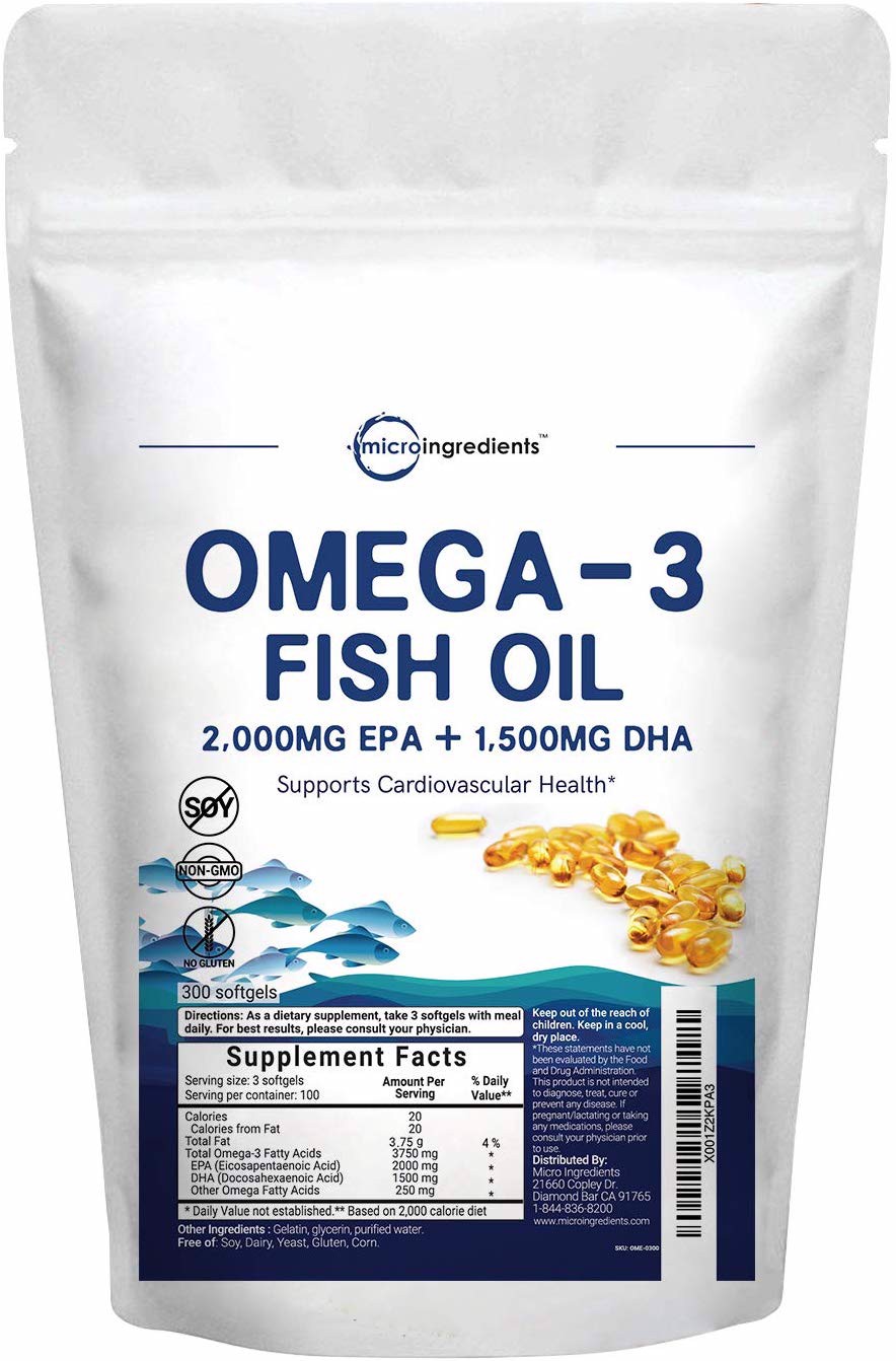 [Hcm]Fish Oil - Micro Ingredients - Omega - 3 Fish Oil - 300 Viên - Hàm Lượng Cực Cao Giúp Sáng Mắt Bổ Não Đẹp Da Ngăn Cholesterol Xấu - Từ Mỹ