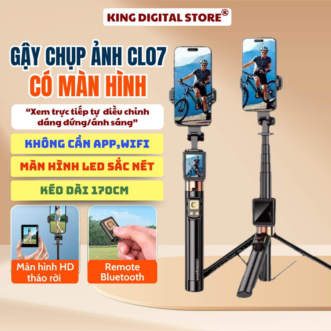 Giá Đỡ Điện Thoại Kiêm Gimbal AI CL12P Tự Động Xoay 360 Độ - Gậy Chụp Ảnh 4 Chân Kéo Dài 180 cm- Tri