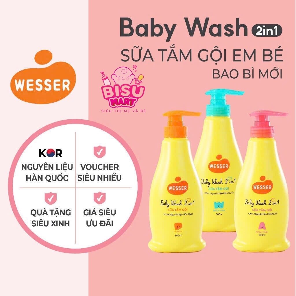 Sữa Tắm Gội Wesser cho bé sữa tắm gội toàn thân 2 in 1 220ml 500ml an toàn cho trẻ sơ sinh