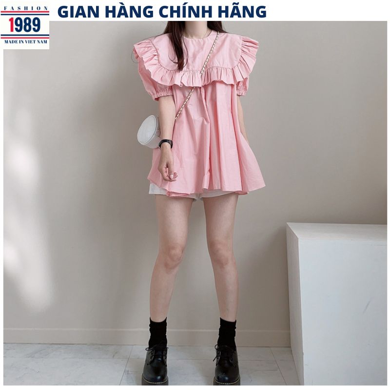 Áo babydoll kiểu mới cánh tiên ngắn tay 3 màu pastel Áo tiểu thư bánh bèo phong cách điệu đà - 1989